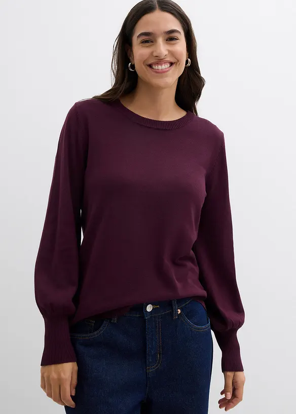 Pullover mit Ballon-Ärmel in rot von vorne (im Anschnitt) - bonprix