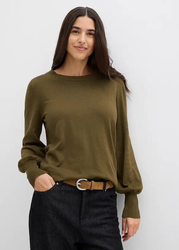 Pullover mit Ballon-Ärmel in grün von vorne (im Anschnitt) - bonprix