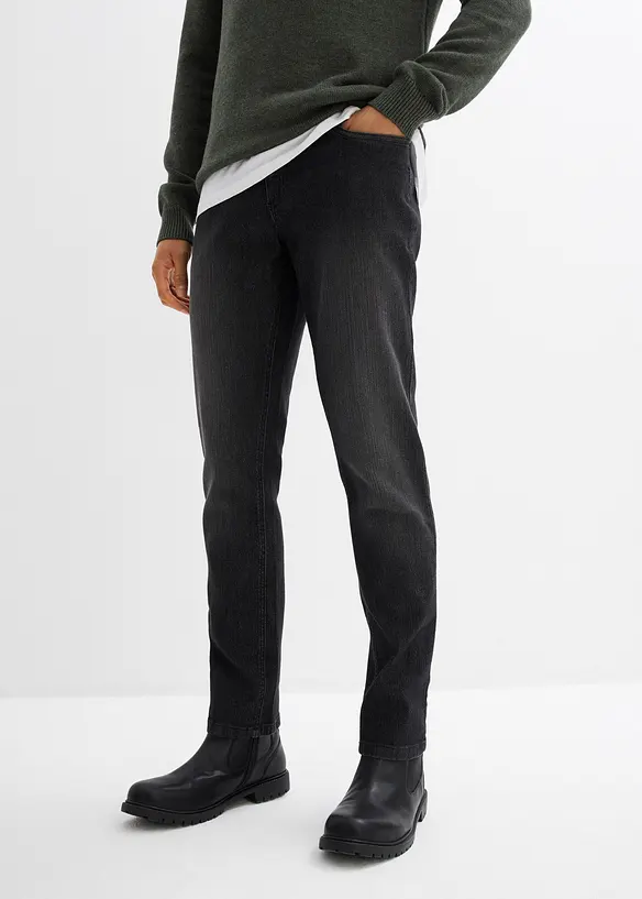 Leichte Slim-Fit-Jeans, Straight in schwarz von vorne - bonprix