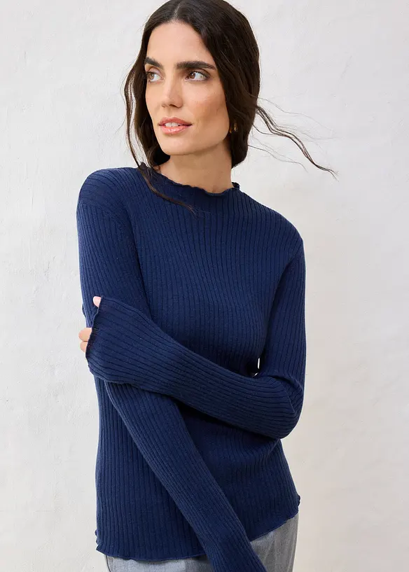 Pullover aus superfeiner Merinowolle in blau von vorne (im Anschnitt) - bonprix