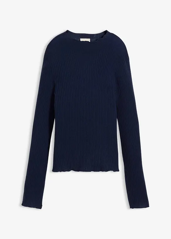 Pullover aus superfeiner Merinowolle in blau von vorne - bonprix
