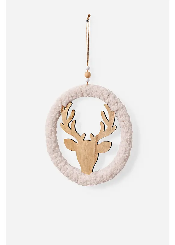 Hängedeko Kranz mit Elchkopf in beige von vorne - bonprix