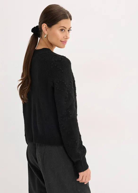 Texturierte Strickjacke in schwarz von hinten (im Anschnitt) - bonprix