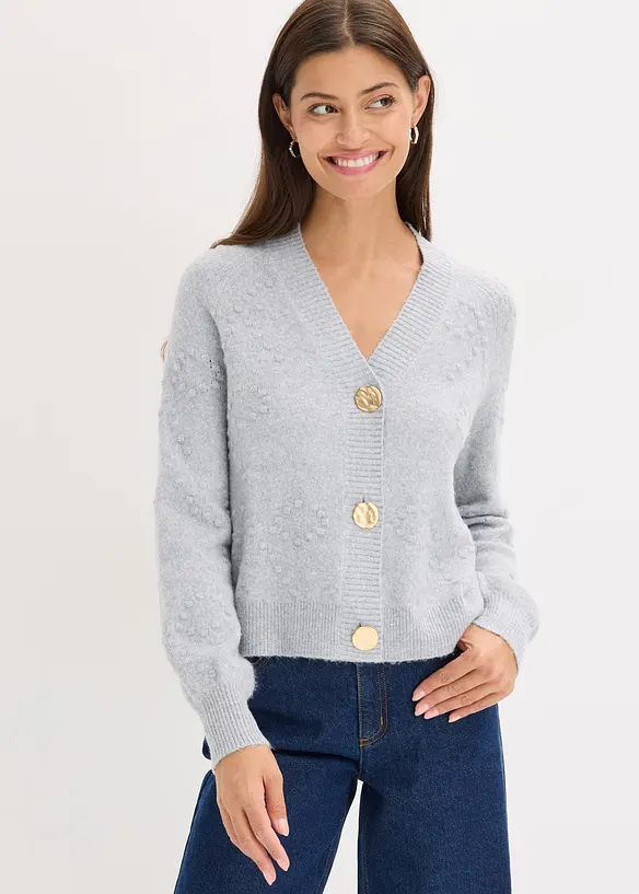 Texturierte Strickjacke in grau von vorne (im Anschnitt) - bonprix
