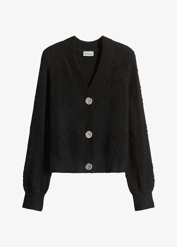 Texturierte Strickjacke in schwarz von vorne - bonprix