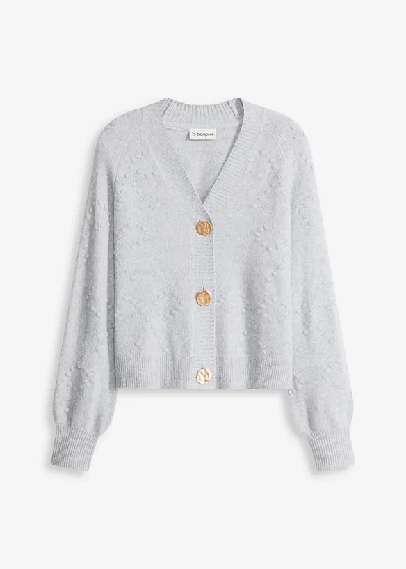 Texturierte Strickjacke in grau von vorne - bonprix