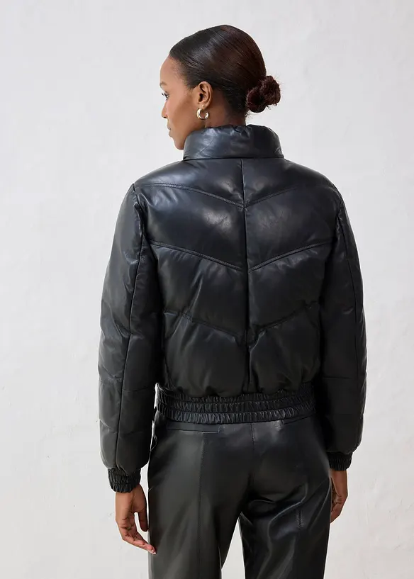 Leder-Steppjacke aus Lammnappa in schwarz von hinten (im Anschnitt) - bonprix