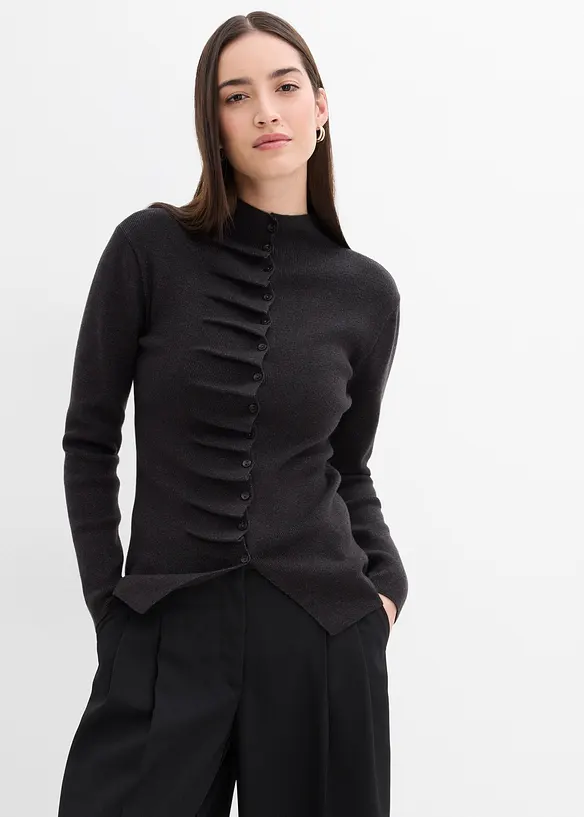 Feinstrickjacke aus softem Viskose-Mix in grau von vorne (im Anschnitt) - bonprix Feinstrickjacke aus softem Viskose-Mix in grau von vorne (im Anschnitt) - bonprix