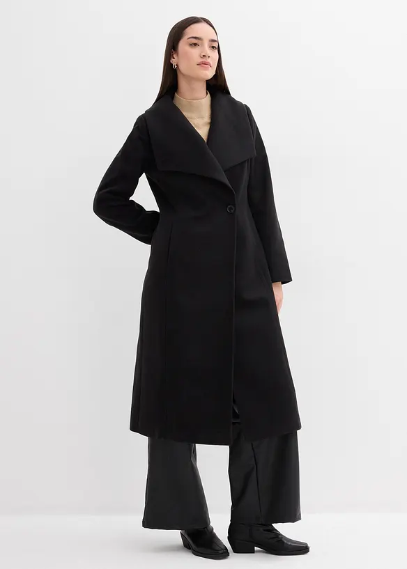 Mantel aus Wollimitat in schwarz von vorne (Totalaufnahme) - bonprix
