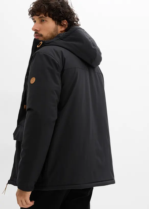 Winterjacke mit Lederimitat-Details in schwarz von hinten (im Anschnitt) - bonprix