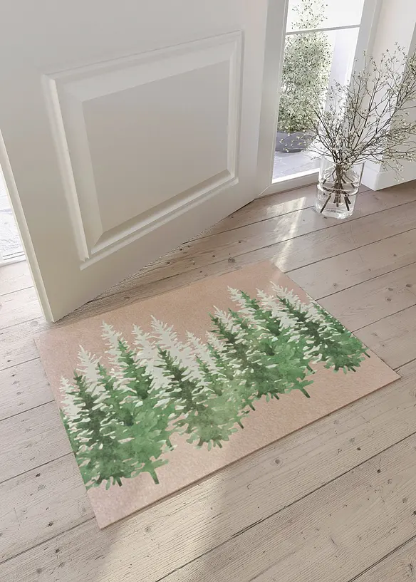 Waschbare Fußmatte mit winterlichem Wald- Motiv in grün (Ambiente) - bonprix