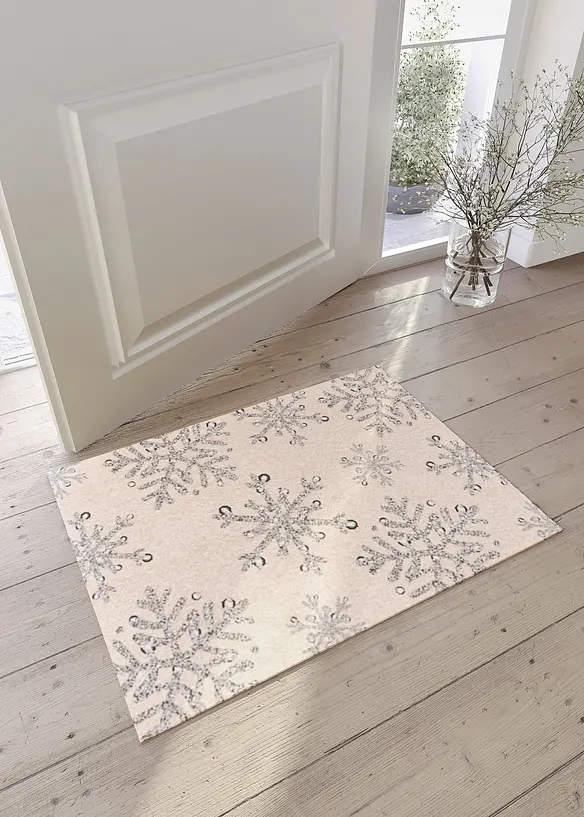Waschbare Fußmatte mit Schneeflocken- Design in beige (Ambiente) - bonprix