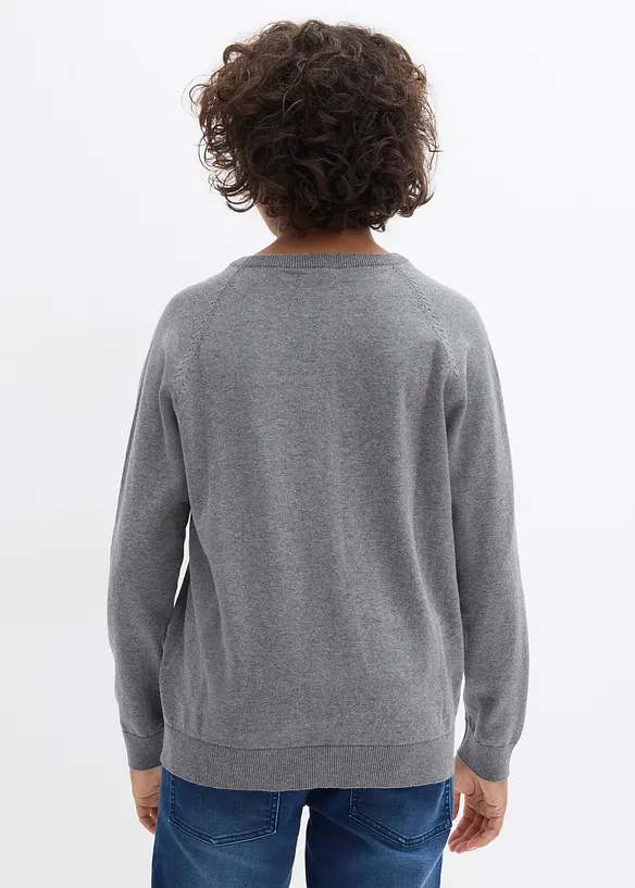 Feinstrickpullover aus reiner Baumwolle (2er Pack) in grau von hinten (im Anschnitt) - bonprix