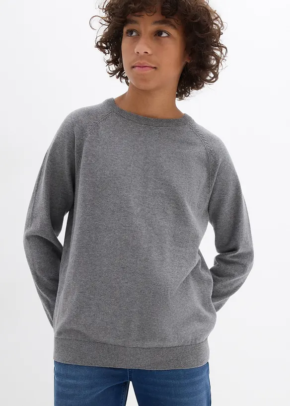 Feinstrickpullover aus reiner Baumwolle (2er Pack) in grau von vorne (im Anschnitt) - bonprix