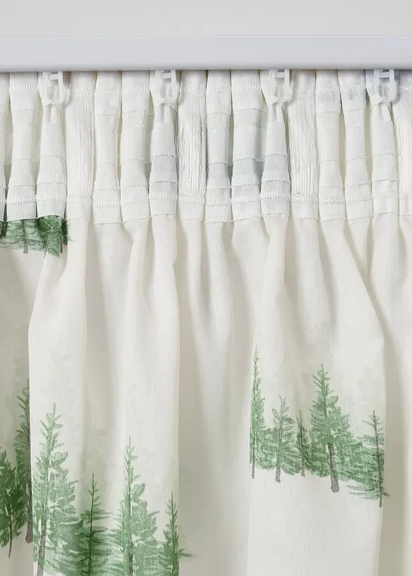 Gardine aus recyceltem Polyester mit bedruckten Tannenbäumen (1er Pack) in grün - bonprix