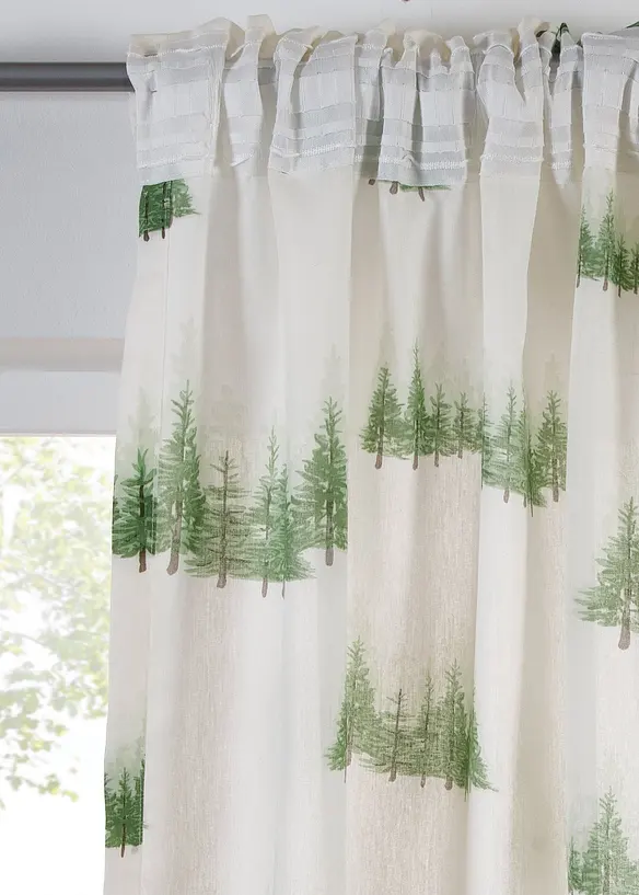 Gardine aus recyceltem Polyester mit bedruckten Tannenbäumen (1er Pack) in grün - bonprix