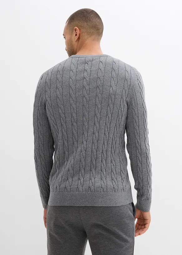 Feinstrickpullover mit Zopfmuster, Slim Fit in grau von hinten (im Anschnitt) - bonprix