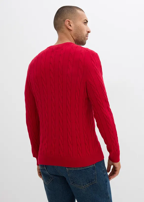 Feinstrickpullover mit Zopfmuster, Slim Fit in rot von hinten (im Anschnitt) - bonprix