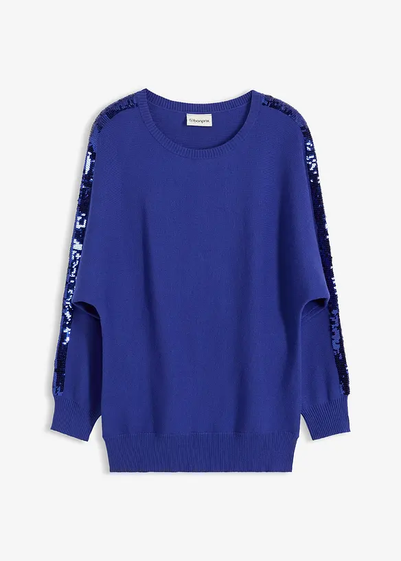 Feinstrickpullover mit Pailletten in blau von vorne - bonprix