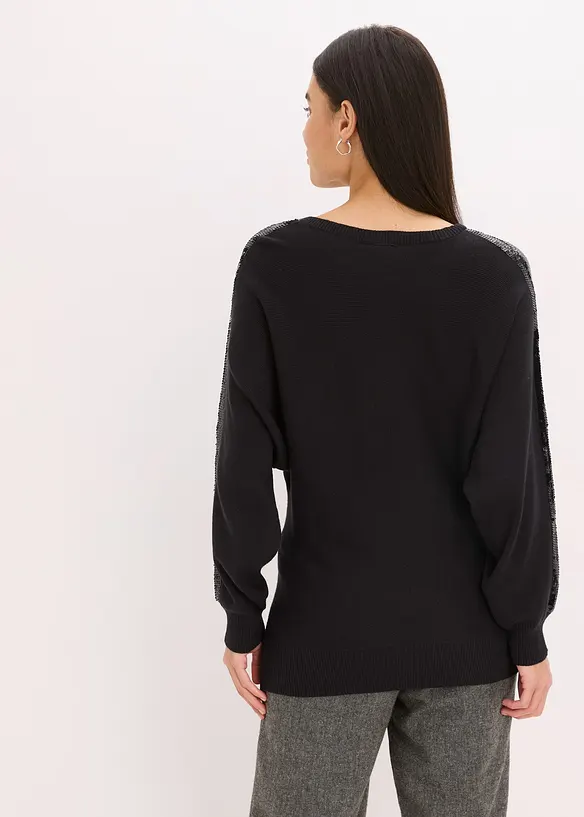 Feinstrickpullover mit Pailletten in schwarz von hinten (im Anschnitt) - bonprix