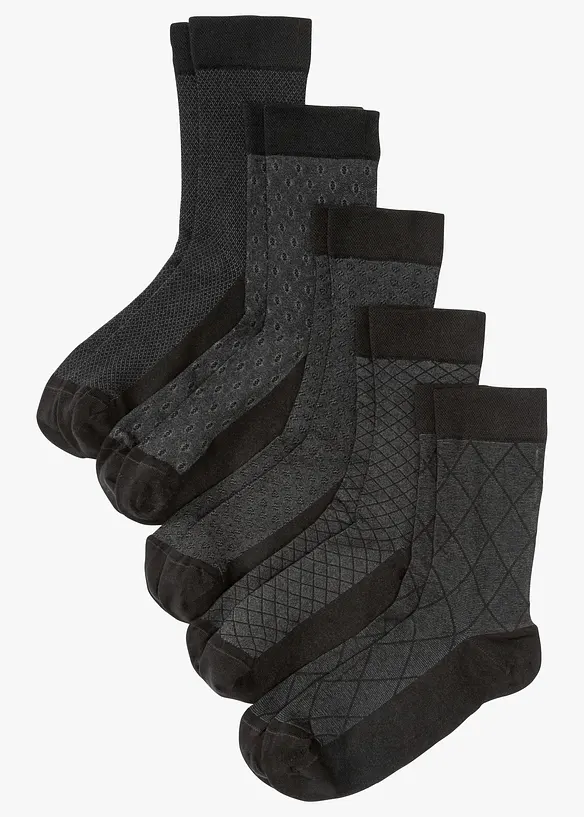 Socken mit druckfreiem Bund (5er Pack) in schwarz von vorne - bonprix