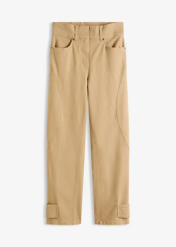 Twillhose mit hohem Bund in beige von vorne - bonprix