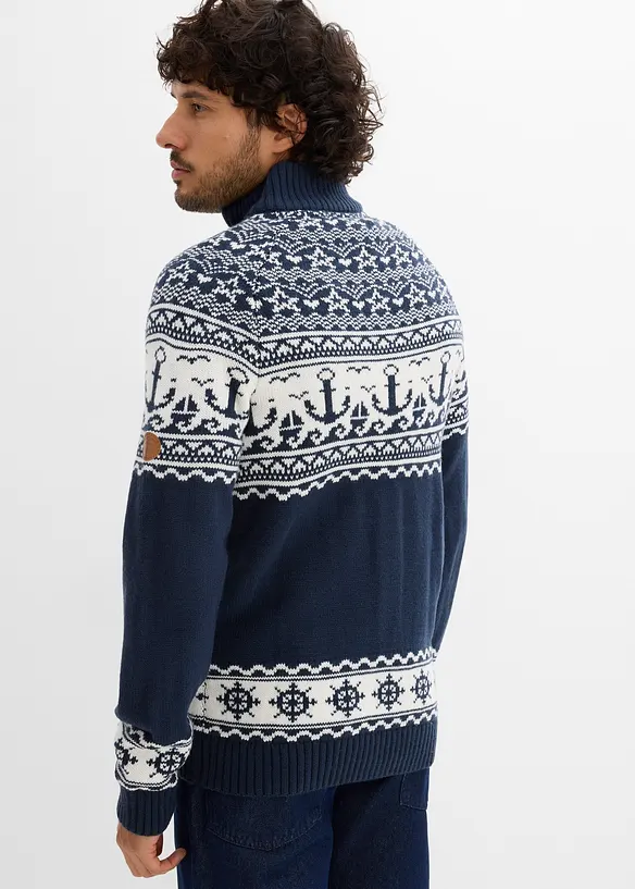 Norweger-Strickjacke in Regular Fit in blau von hinten (im Anschnitt) - bonprix