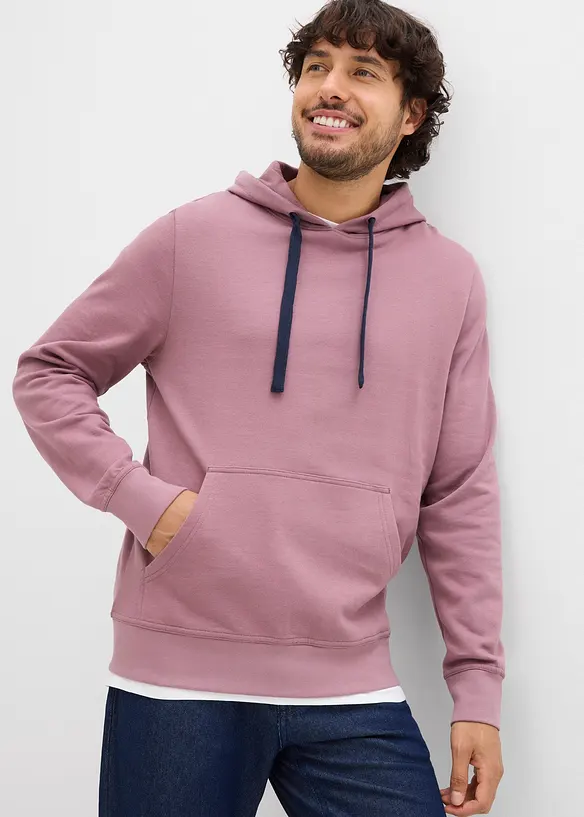Hoodie aus reiner Baumwolle in lila von vorne (im Anschnitt) - bonprix