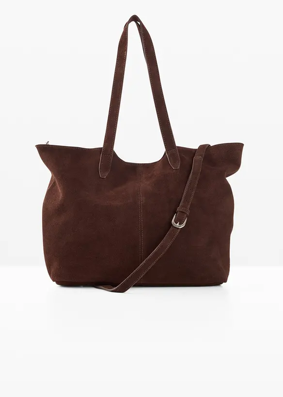 Shopper aus Veloursleder in braun von vorne - bonprix