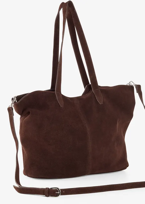 Shopper aus Veloursleder in braun von hinten - bonprix