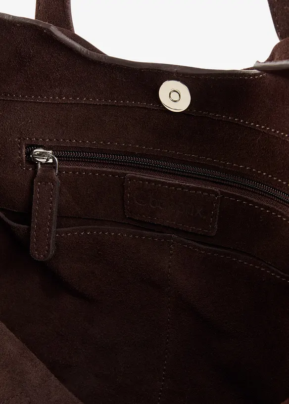 Shopper aus Veloursleder in braun geöffnet - bonprix