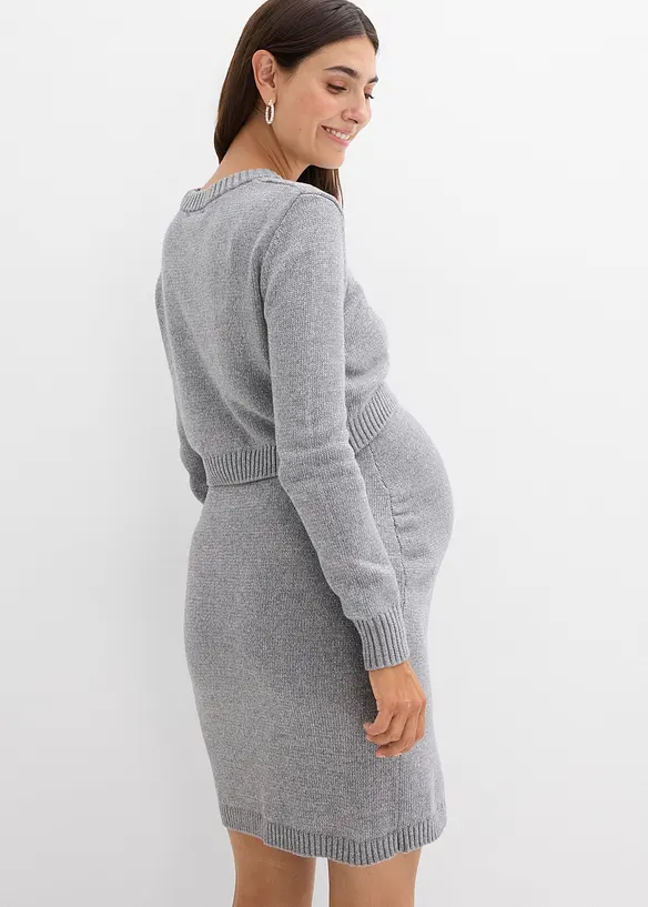 2-teiliges Umstandsset aus Pullover und Rock aus Baumwolle mit Glanzgarn in grau von hinten (Totalaufnahme) - bonprix