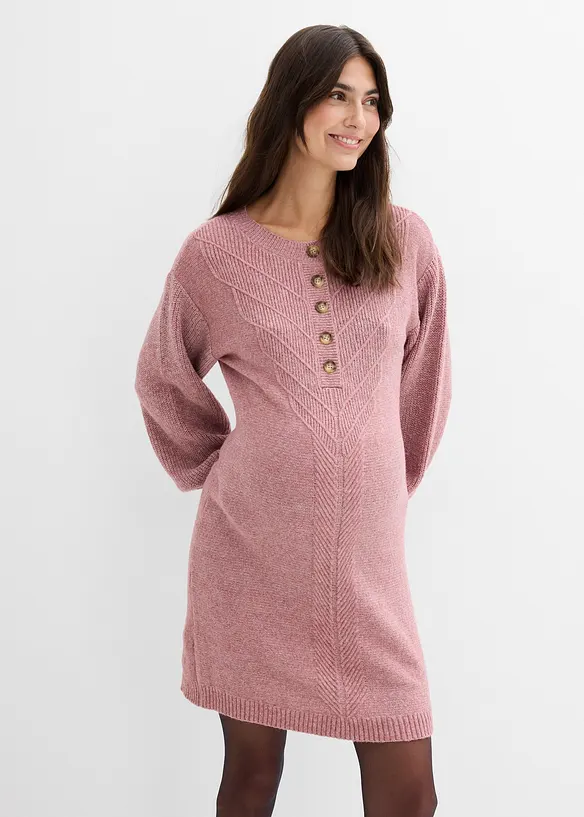Umstandsstrick- und Stillstrickkleid mit langer Knopfleiste in lila von vorne (Totalaufnahme) - bonprix Umstandsstrick- und Stillstrickkleid mit langer Knopfleiste in lila von vorne (Totalaufnahme) - bonprix