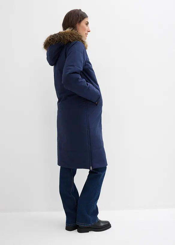 Wattierter 3-in-1 Umstands- und Tragemantel in blau von hinten (Totalaufnahme) - bonprix
