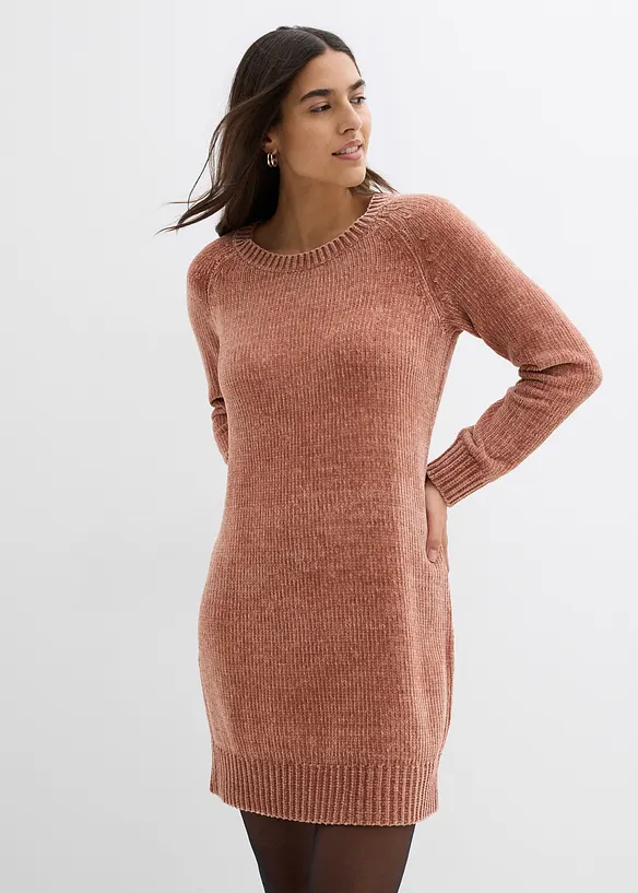 Oversize-Kleid in Strick in braun von vorne (Totalaufnahme) - bonprix