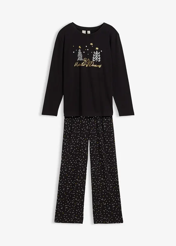 Pyjama aus weicher Baumwolle 2-tlg. Set in schwarz von vorne - bonprix