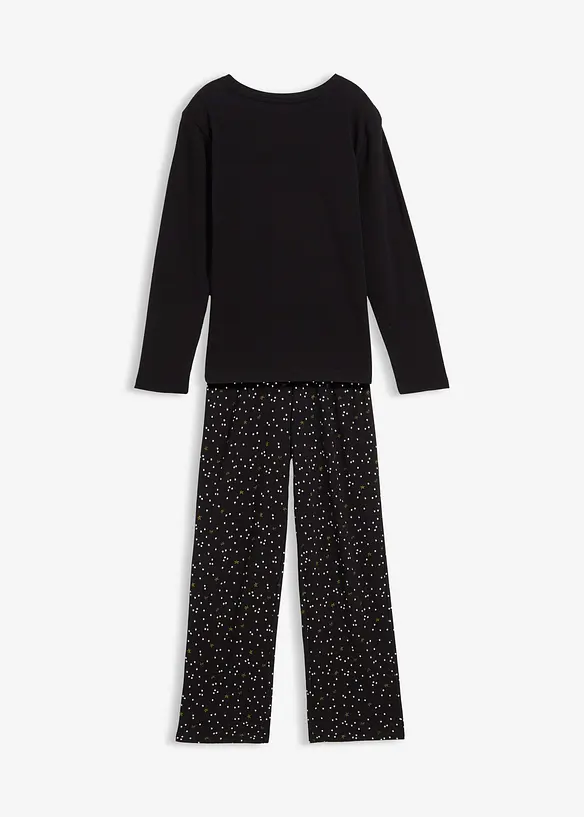 Pyjama aus weicher Baumwolle 2-tlg. Set in schwarz von hinten - bonprix