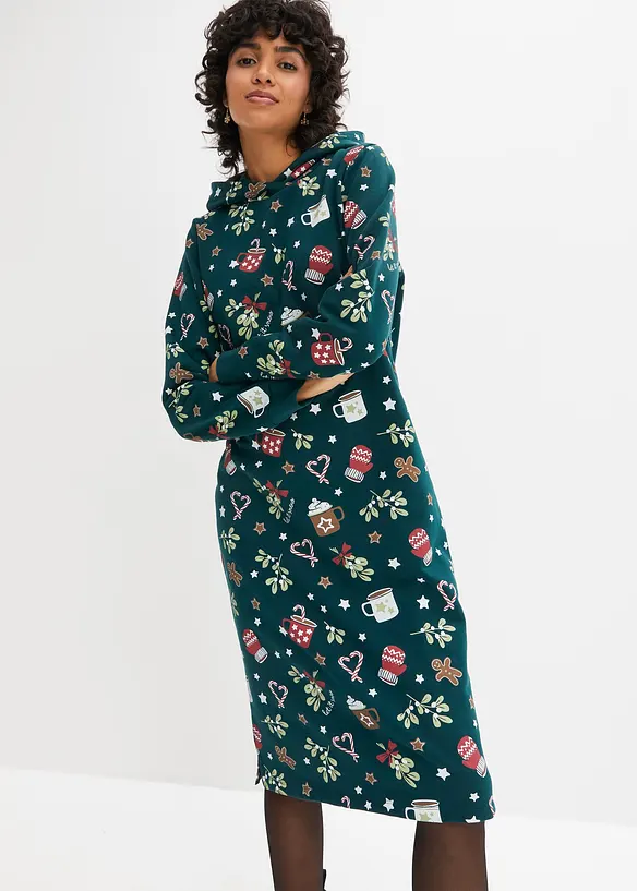 Sweatkleid aus Baumwoll-Mix in grün von vorne (Totalaufnahme) - bonprix Sweatkleid aus Baumwoll-Mix in grün von vorne (Totalaufnahme) - bonprix