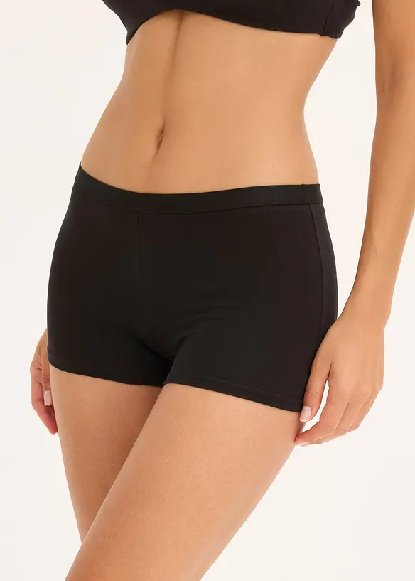Damen Boxer mit Bio-Baumwolle (3er Pack) in schwarz von vorne - bonprix