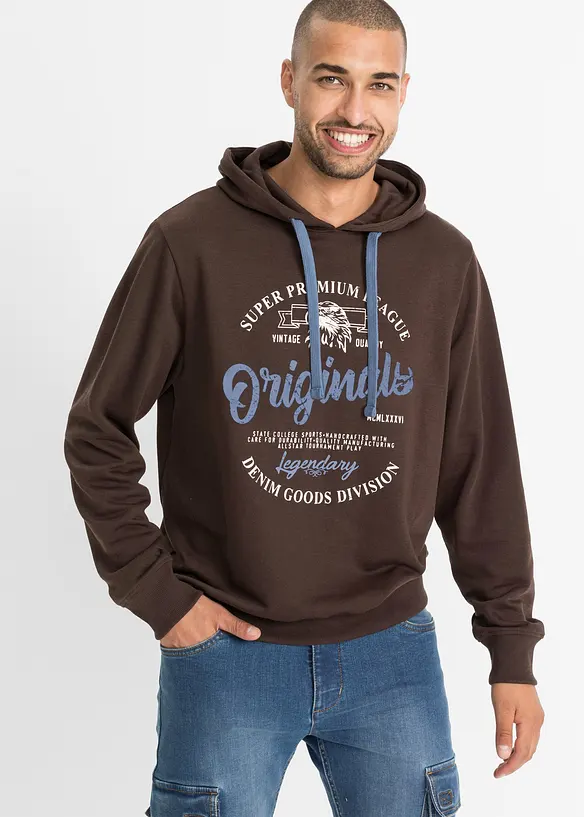 Hoodie mit Komfortschnitt in braun von vorne (im Anschnitt) - bonprix