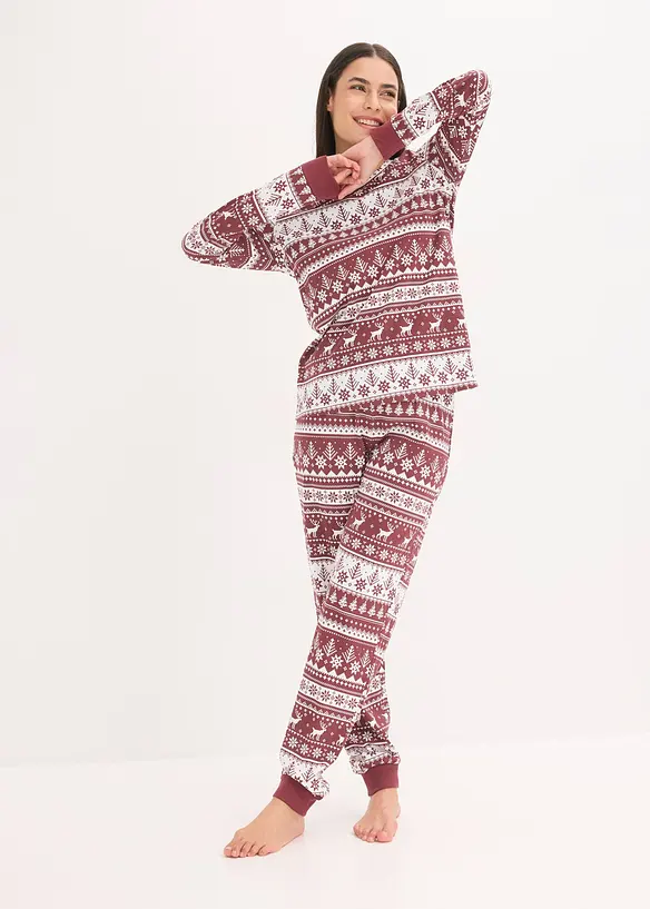 Pyjama aus reiner Bio-Baumwolle in rot im Look von vorne (Totalaufnahme) - bonprix