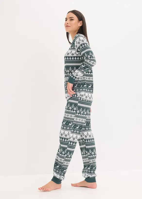 Pyjama aus reiner Bio-Baumwolle in grün im Look von vorne (Totalaufnahme) - bonprix
