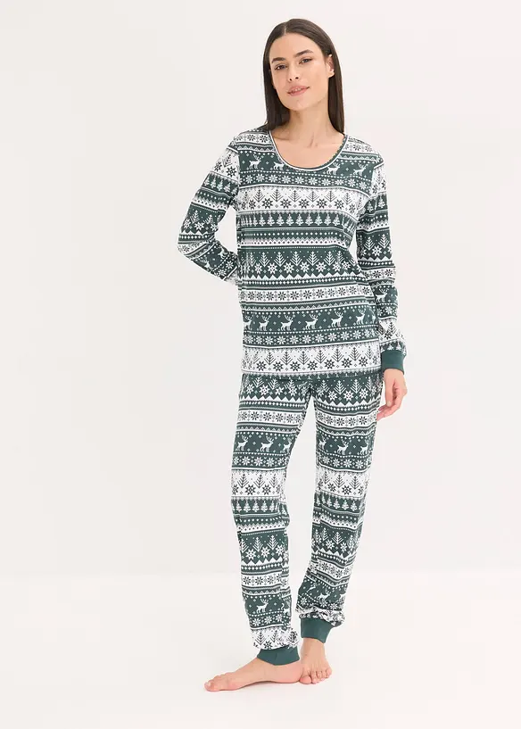 Pyjama aus reiner Bio-Baumwolle in grün von vorne (Totalaufnahme) - bonprix