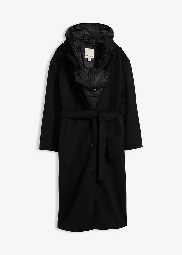 6-in-1 Umstandsmantel mit Babyeinsatz mit herausnehmbarer Weste in schwarz von vorne - bonprix