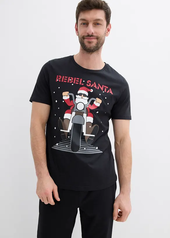 T-Shirt mit Weihnachtsmotiv aus reiner Bio-Baumwolle in schwarz von vorne (im Anschnitt) - bonprix