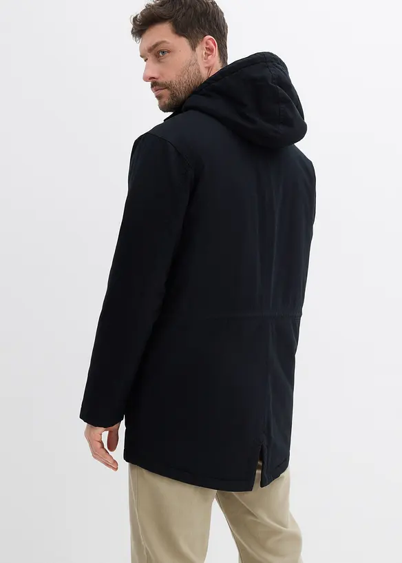 Winter-Parka mit Teddy-Kapuze in schwarz von hinten (im Anschnitt) - bonprix