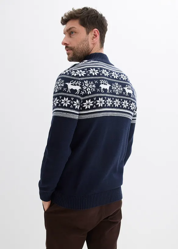 Norweger Strickjacke aus reiner Baumwolle in blau von hinten (im Anschnitt) - bonprix