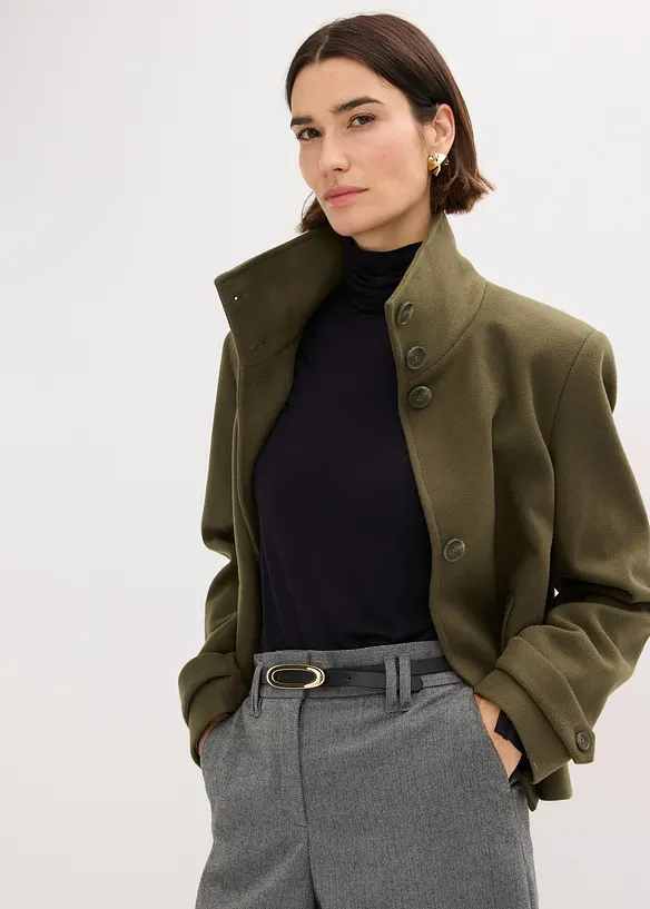 Jacke in Wolloptik in grün von vorne (im Anschnitt) - bonprix