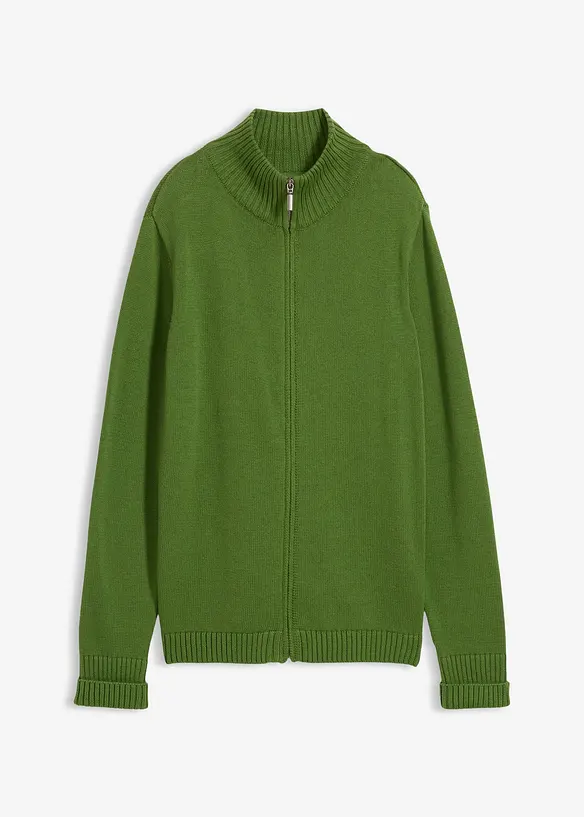 Strickjacke aus reiner Bio-Baumwolle in grün von vorne - bonprix
