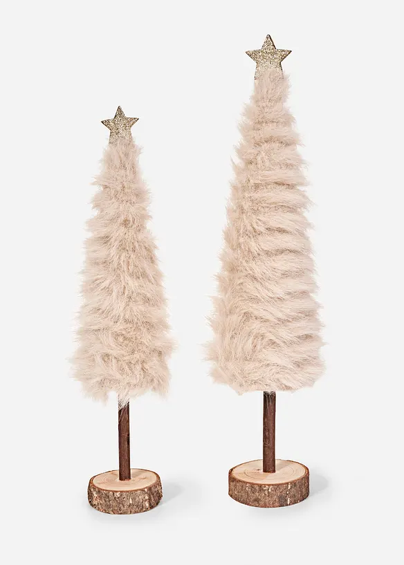 Deko-Objekte Tannenbäume (2-tlg. Set) in beige von vorne - bonprix